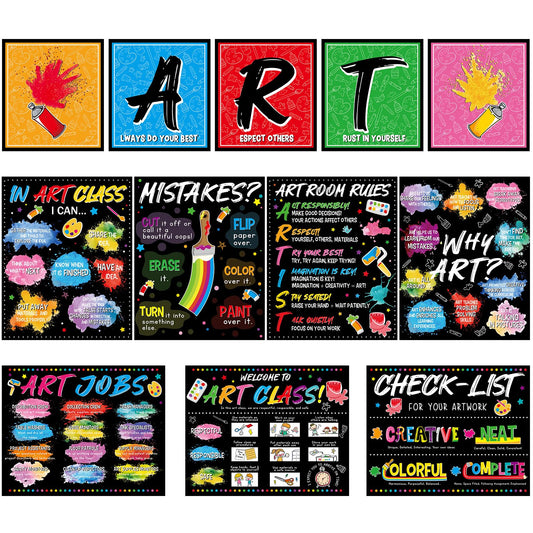 12 Pcs Creative Art Posters Inspirational Quotes Bulletin Board Art Teacher Wall Prints Artist Classroom Rules Educational Wall Decor for Back to School Learning Space Studio Library Teacher Supplies