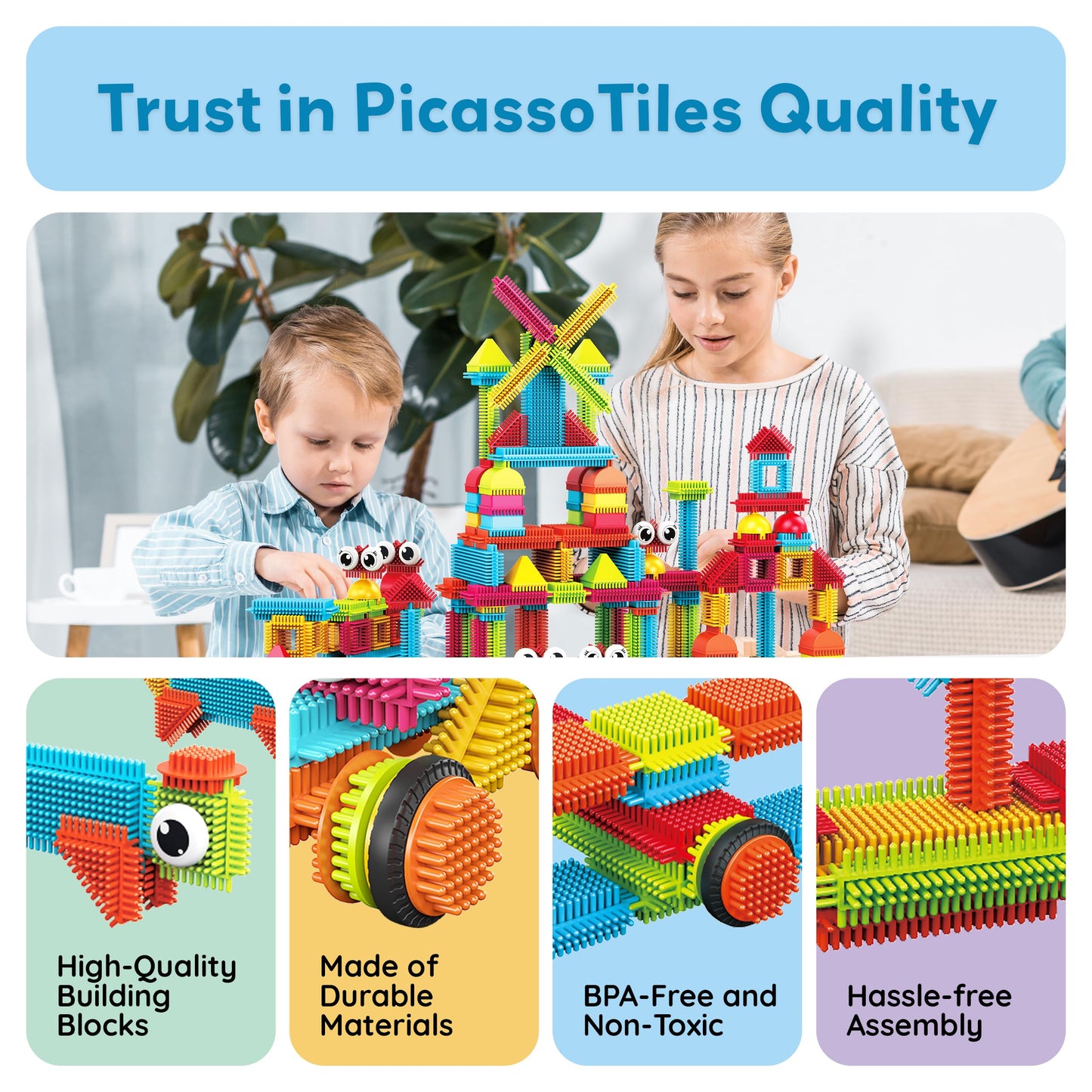 PicassoTiles Toys 112 Piece Hedgehog Blocks STEM Building Tiles Set Construction Learning Toy Stacking Interlock Block, Creativity Beyond Imagination, Inspirational, Recreational, Educational PTB112