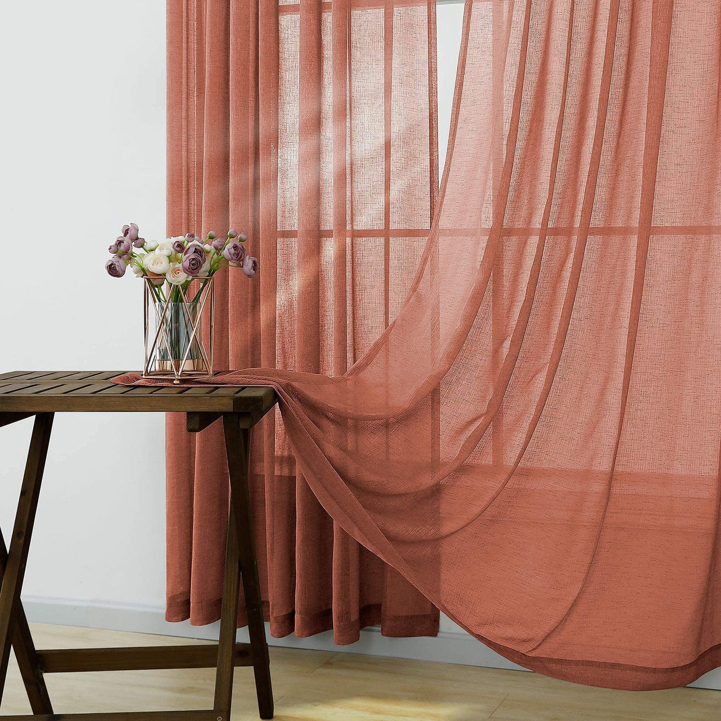 KOUFALL Sheer Boho Curtains for Bedroom 2 Panels,Window Treamtments Rod Pocket Bohemian Curtains for Living Room 96 Inches Long,Rust Orange Terracotta