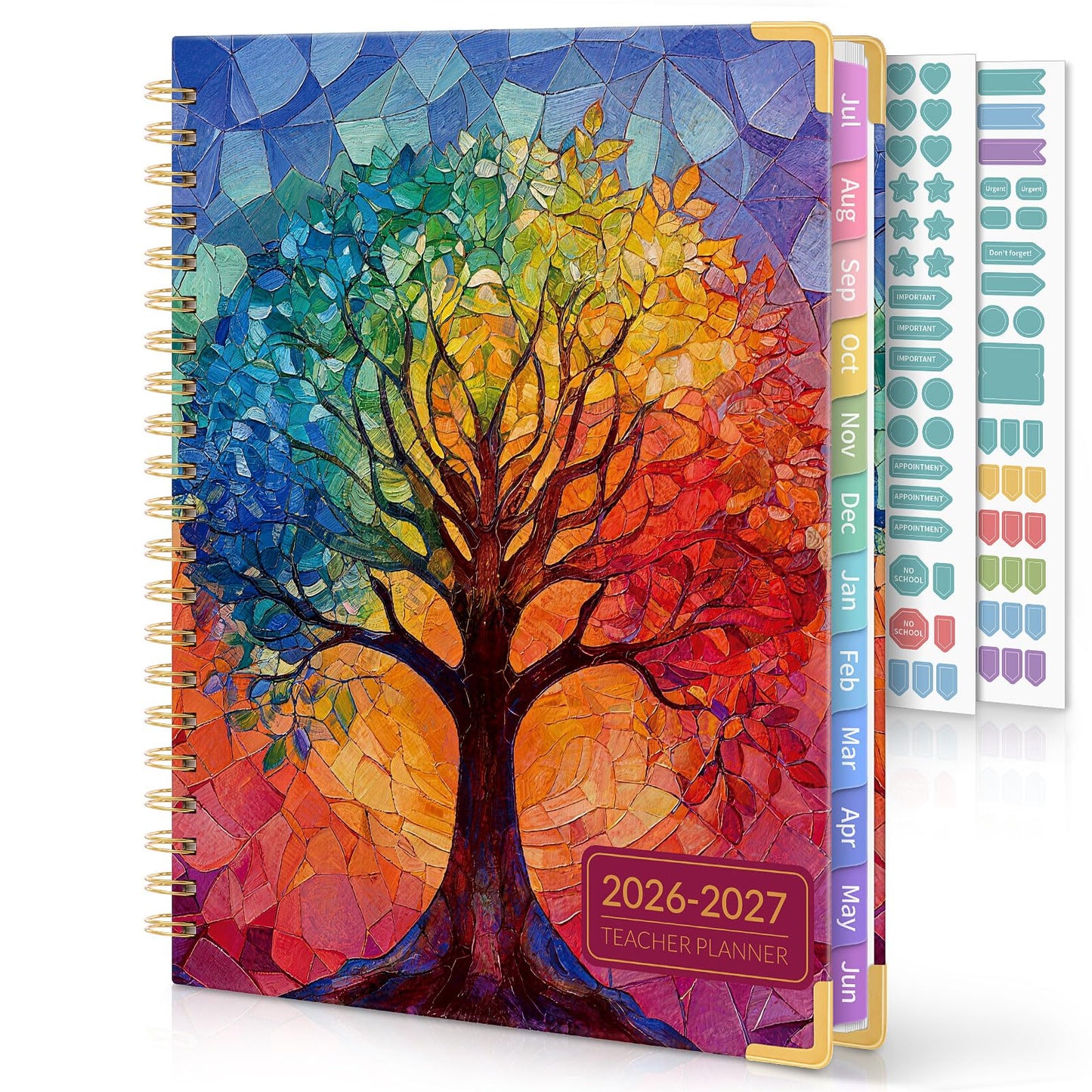 SKYDUE Teacher Planner 2026-2027 Academic Year, 8.5" x 11" Deluxe Teacher Lesson Planner with Monthly Tabs & Stickers, Lesson Plan Book 26-27, Tree of Life