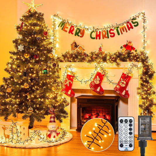 Minetom 1000 LED Cluster Lights, 50 Ft Warm White String Light, 12 Modes, Remote, Waterproof for Christmas Tree, Garland, Party