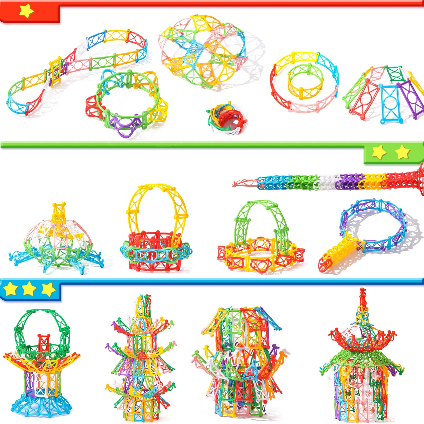RAINBOW TOYFROG Snap-N-Twist Building Blocks - 270 Piece Set of Flexible Interlocking Math Manipulatives - Open Ended STEM Toys for 5 to 12 Year Old Boys & Girls - Indoor Recess Games for Classroom