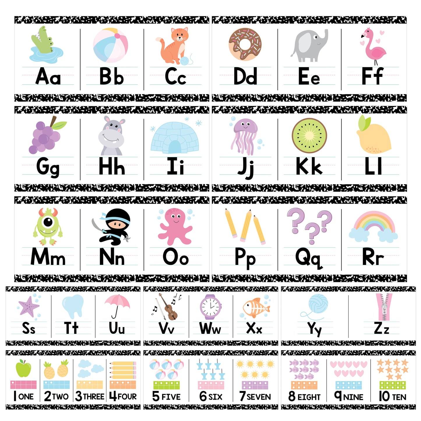 Hadley Designs Alphabet for Classroom Wall Decor - ABC Posters for Classroom Wall Chart Preschool & Kindergarten, ABC Letters & Number Line Elementary, Alphabet Cards, Pastel Classroom Decor