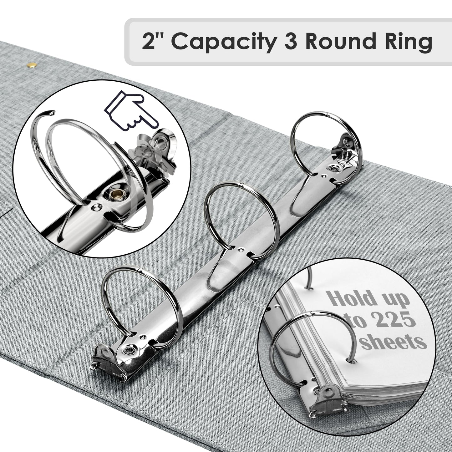 EYROZILL 3 Ring Binder 2 Inch, Binder for Letter Size (11" x 8.5") with 5 Tab Dividers, File Folder Labels and Low Profile Clipboards, Light Grey