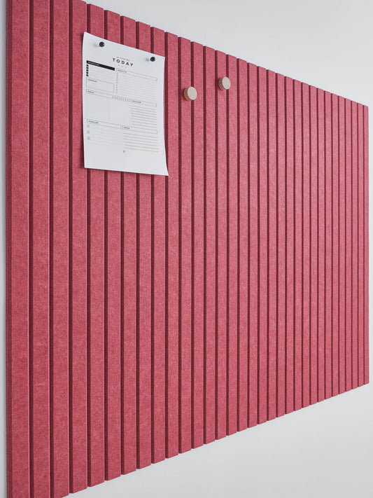 VIVELDA Felt Bulletin Board Tiles 48"x36" - 12-Pack Cork Board Alternative, Oeko-TEX Certified, NRC 0.95 Acoustic Wall Panels, Damage-Free Adhesive, Slatted Design, Home Office & Classroom (Burgundy)