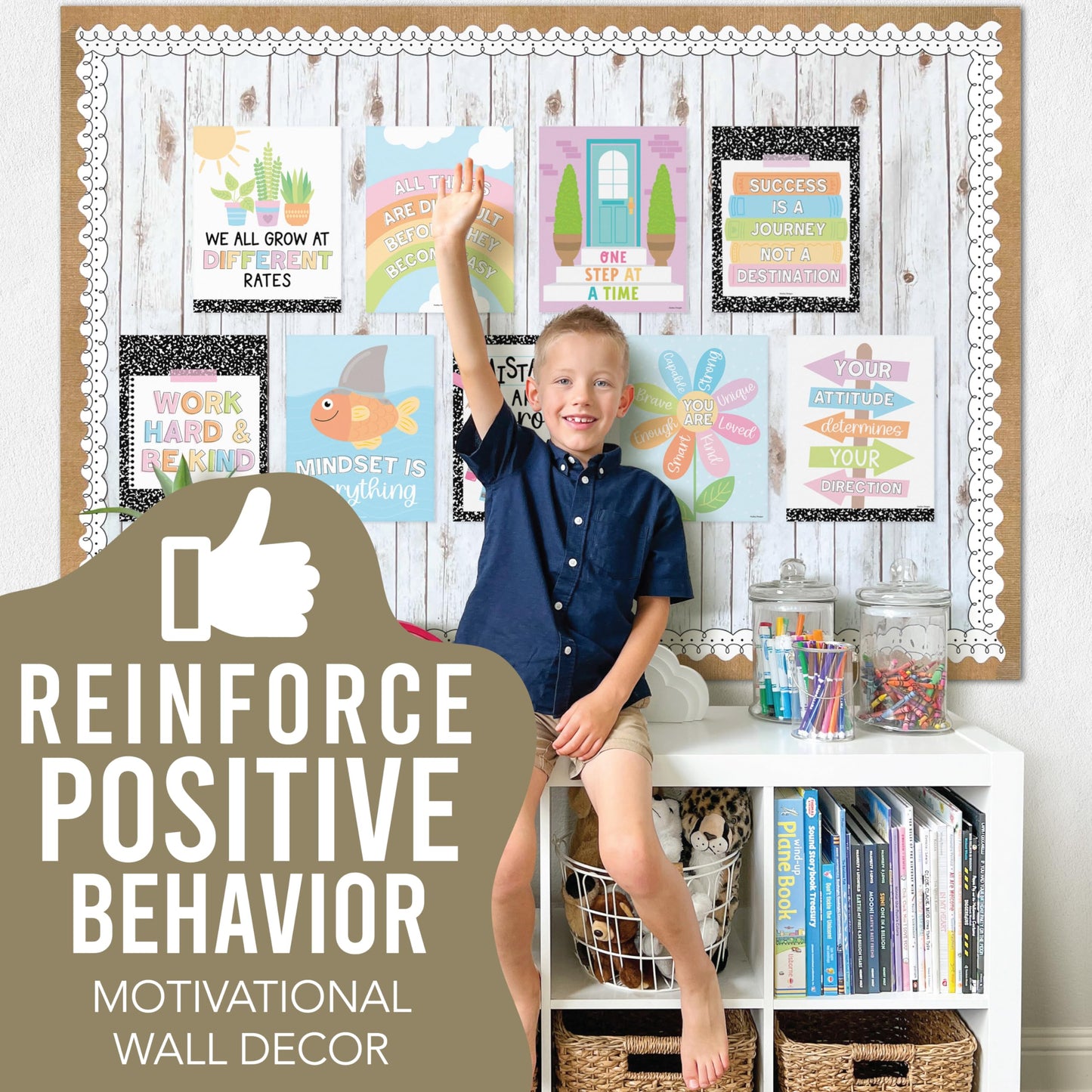 Hadley Designs Motivational Poster for Classroom Decor - 9 Growth Mindset Classroom Posters Elementary, Inspirational Wall Decor Middle School, Teacher Must Haves, Pastel Bulletin Board Decorations
