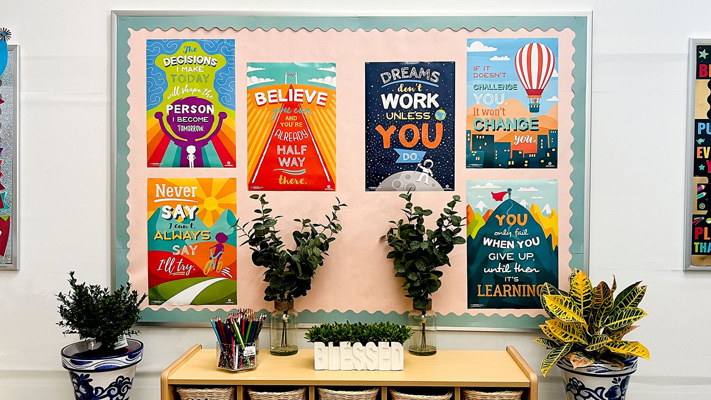 Sproutbrite 12” x 16” Educational Posters Set - 6 Teachers Posters - Classroom Motivational Posters and Wall Decor for Pre, Elementary and Middle School - Builds a Strong Growth Mindset and Self-Belief