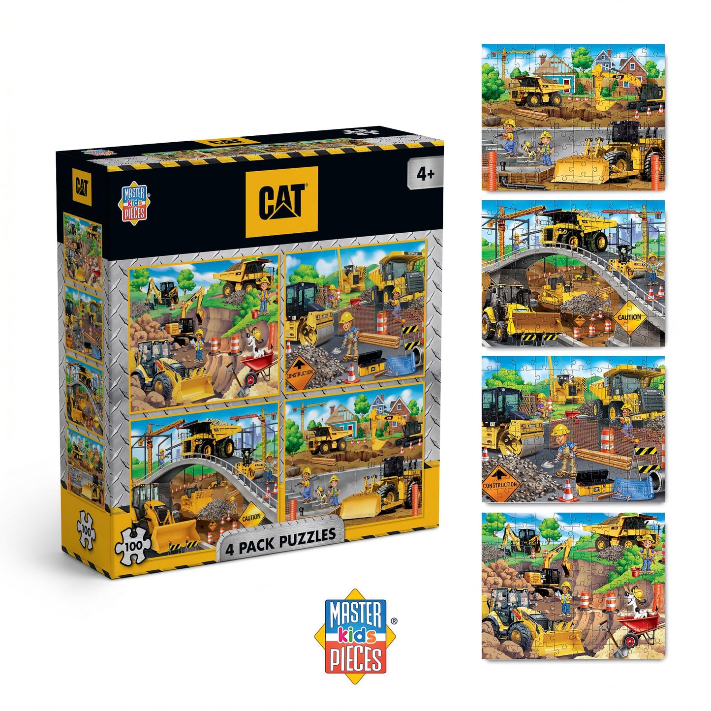 MasterPieces – Jigsaw Puzzle Set for Kids 6+ Years, 4-Pack of 100 Pieces, Educational and Fun Game, Caterpillar Collection, Gift Idea for Children, 8" x 10