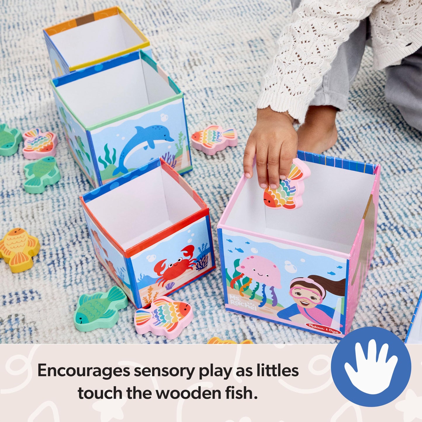 Melissa & Doug® Ms. Rachel™ Sort and Count Nesting and Stacking Blocks with Wooden Fish Preschool Learning Toy for Boys, Girls - FSC Certified
