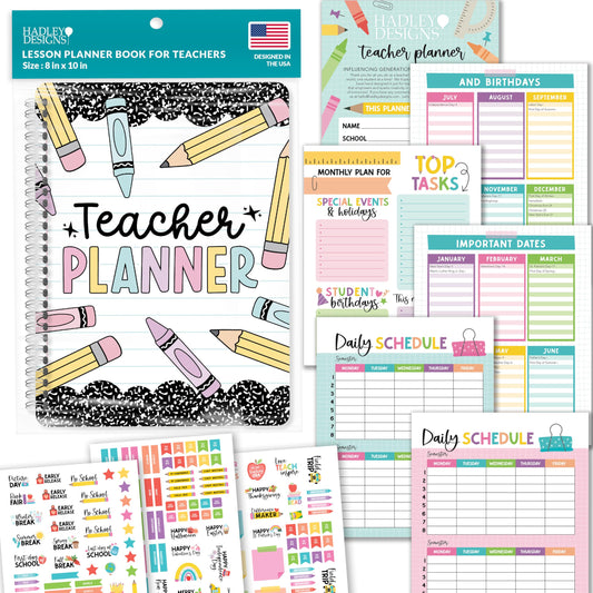 Hadley Designs Teacher Planner 2025-2026 – Lesson Planner Book for Teachers Must Haves, Undated Teacher Planners, Lesson Plan Notebook, Homeschooling Planners, Teachers Appreciation Gifts