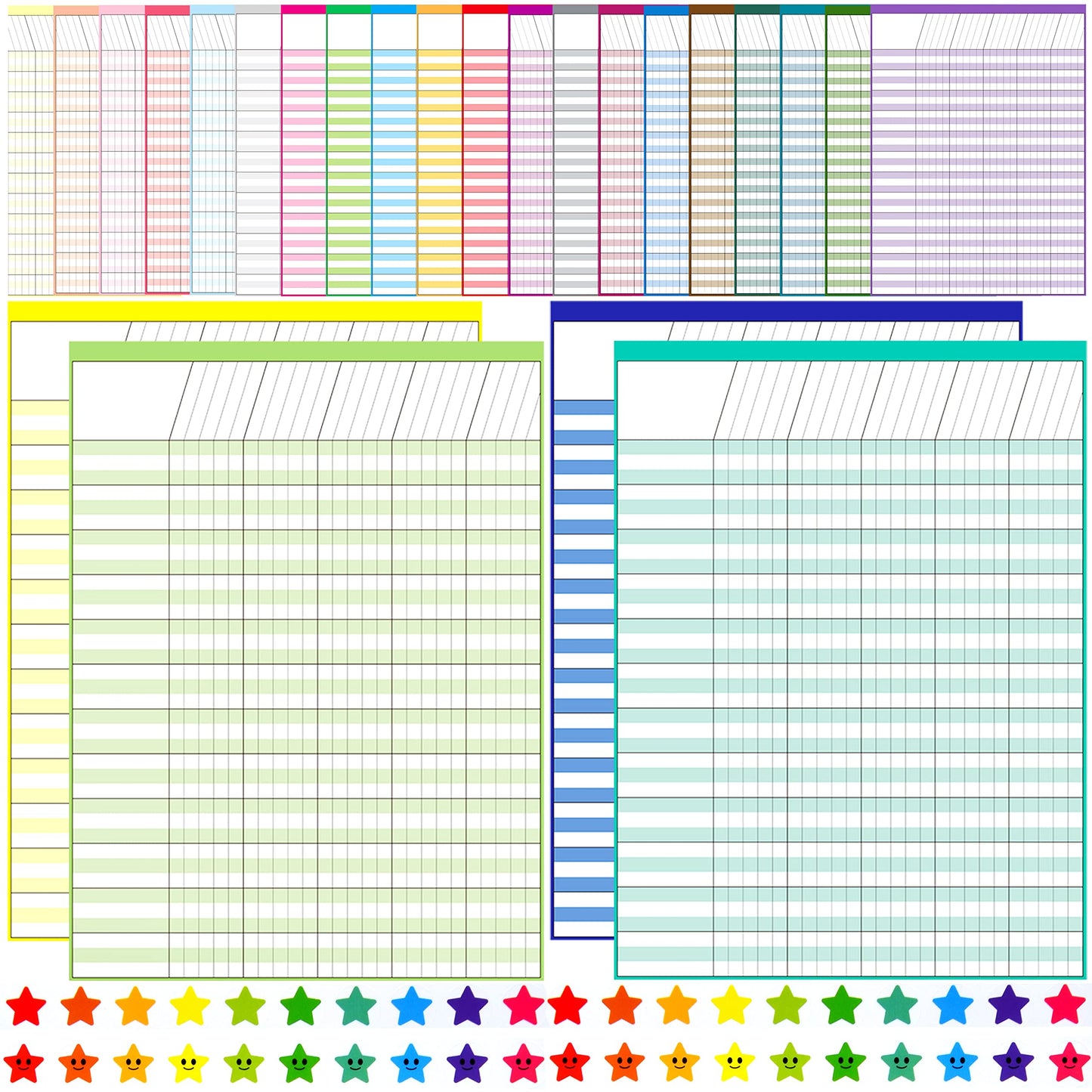 Youngever 17 Inch x 22 Inch Multi-Color Laminated Dry Erase Incentive Chart with Reward Stickers for Chore Responsibility, School Attendance, Homework Progress Tracking Chart (24 Charts 1600 Stickers)