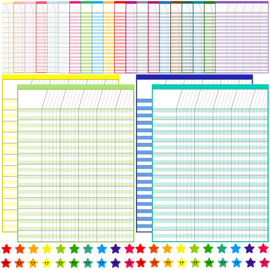 Youngever 17 Inch x 22 Inch Multi-Color Laminated Dry Erase Incentive Chart with Reward Stickers for Chore Responsibility, School Attendance, Homework Progress Tracking Chart (24 Charts 1600 Stickers)