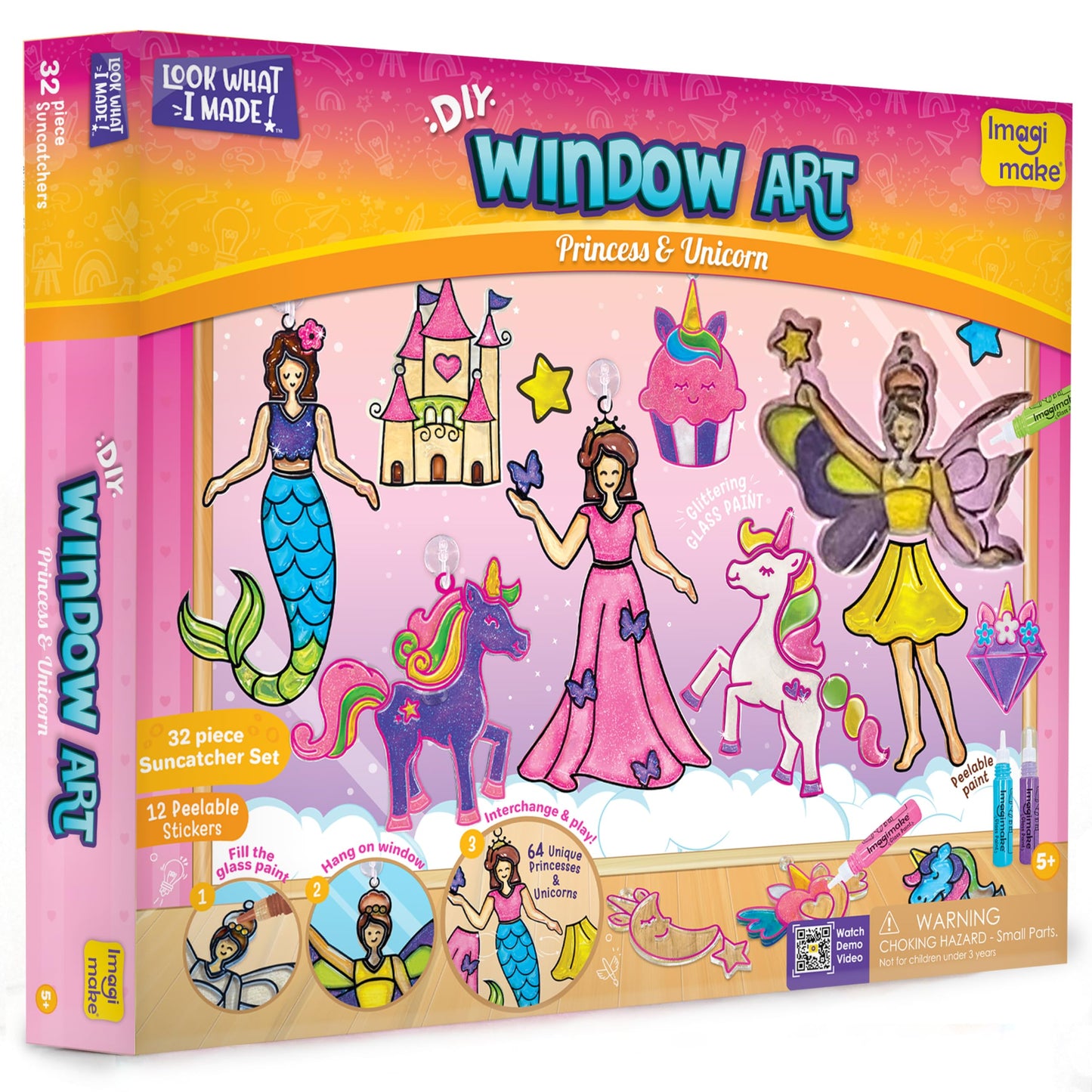 Imagimake Window Art Princess & Unicorn | Mermaid Suncatcher Kit | 32 Pieces Glass Painting Set | Kids Activities Ages 5-8 | DIY Craft Kit | Birthday Gift for Girls Ages 5,6,7,8,9,10,12 Years Old