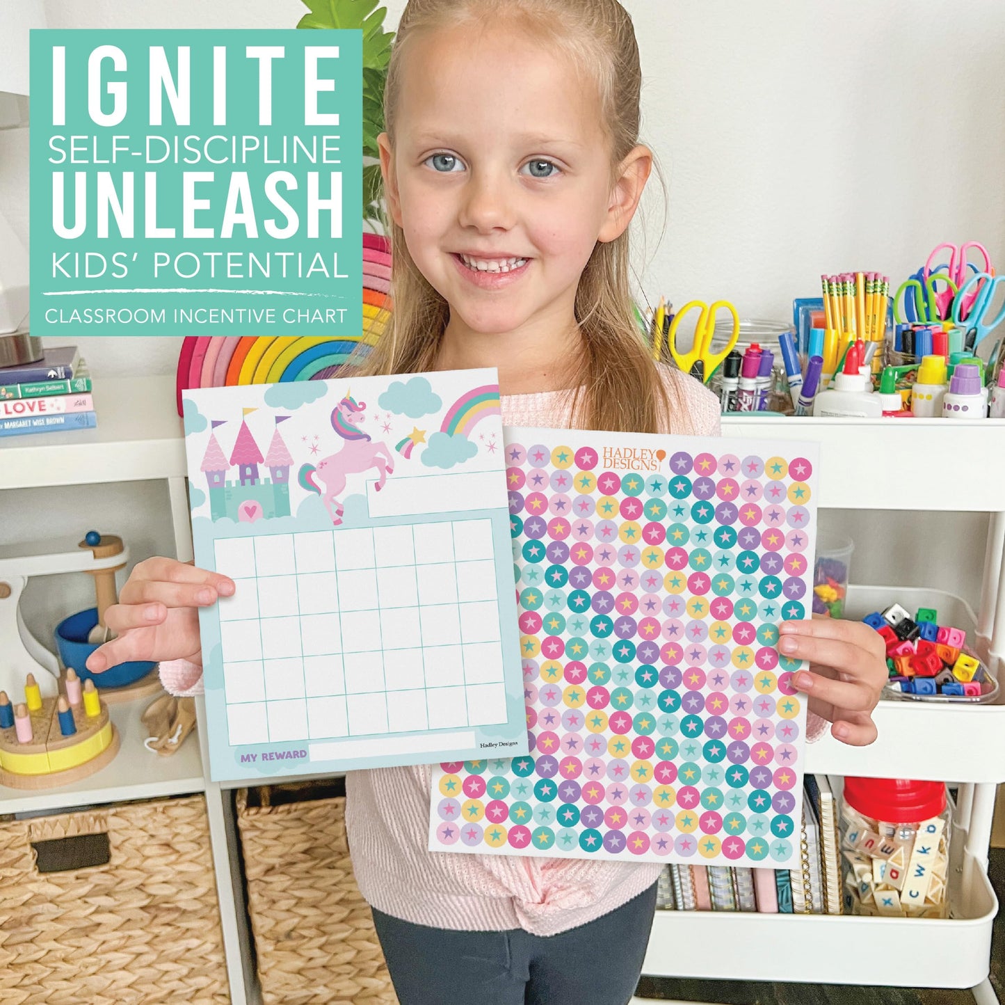 Sticker Chart for Kids Behavior at Home & Classroom - 25 Reward Chart for Kids Incentives, Gold Star Sticker Sheets, Unicorn Incentive Charts for Classroom Must Haves