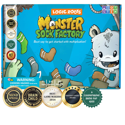 Logic Roots Monster Sock Factory Multiplication and Division Game - Fun Math Board Game for 6-10 Year Olds, Easy to Play STEM Toy for Kids at Home, Learning Gift for Girls & Boys, Grade 1 and Up