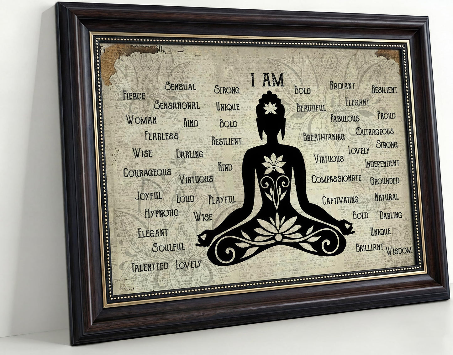 Dark Brown Framed Zen Canvas Wall Art Calming Zen Lotus Wall Decor Picture Minimalist Black White Spiritual Meditation Poster Prin for Room Modern Yoga Spiritual Spa Living Bedroom Decoration