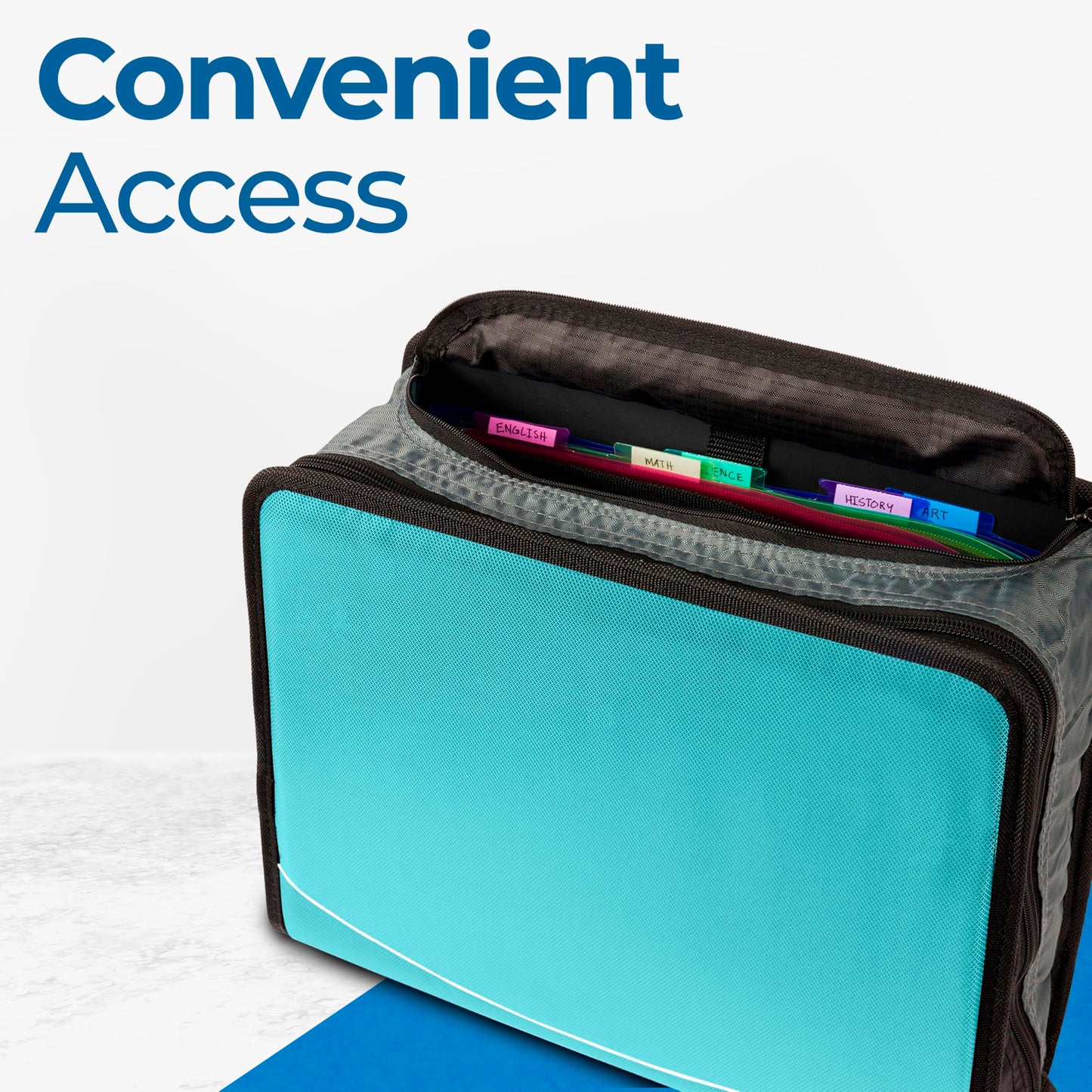 Case-it Mighty Zip Tab School Zipper Binder | 3-Inch O-Rings, 600-Sheet Capacity, 5-Subject Expanding File Folder, Multiple Pockets & Storage Organizer, Shoulder Strap | D-146 Spearmint
