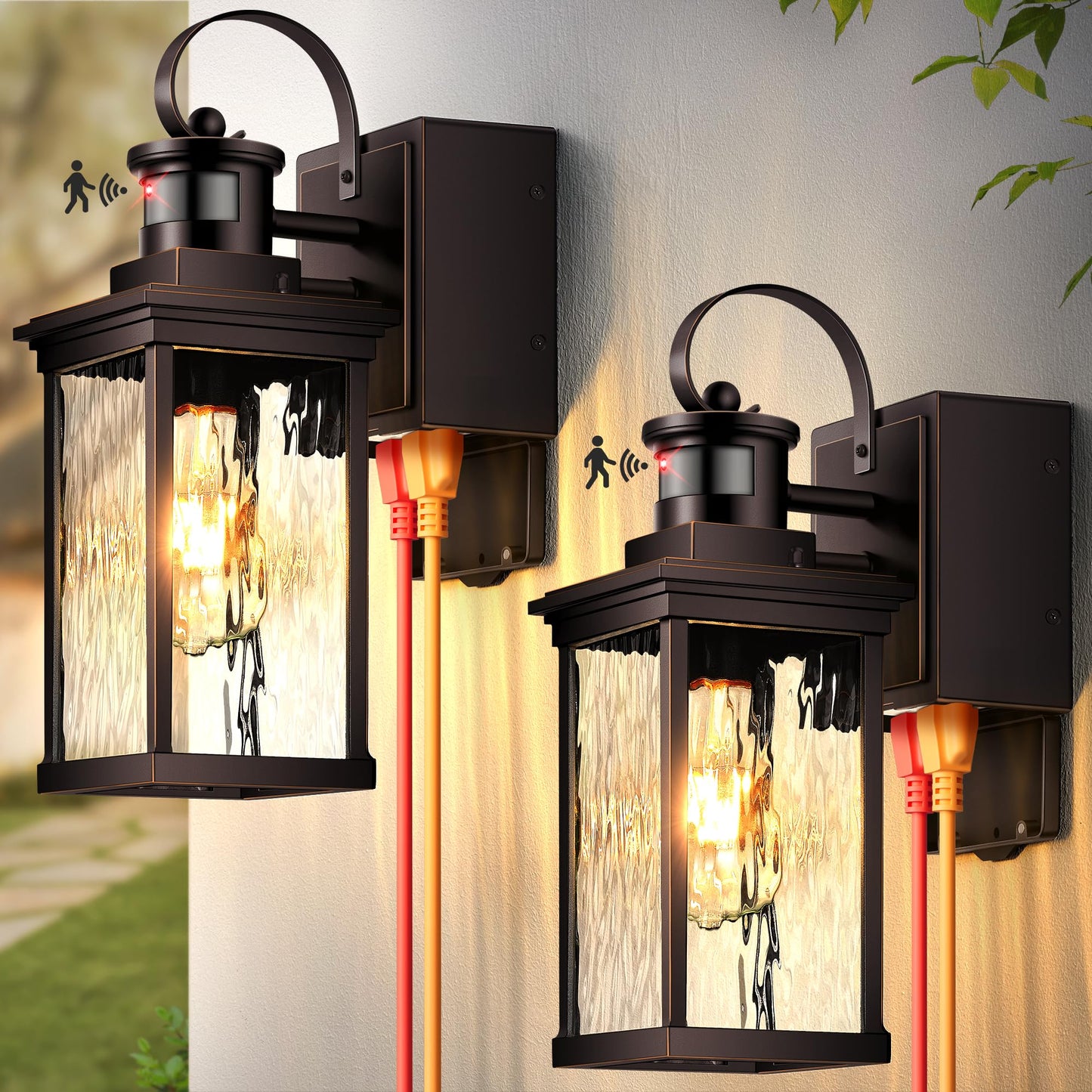 OPAXIS Outdoor Wall Mount Lights, 2-Pack, ORB with Gold Trim, Aluminum, Model P81611, Motion Sensor, Anti-Rust Fixtures
