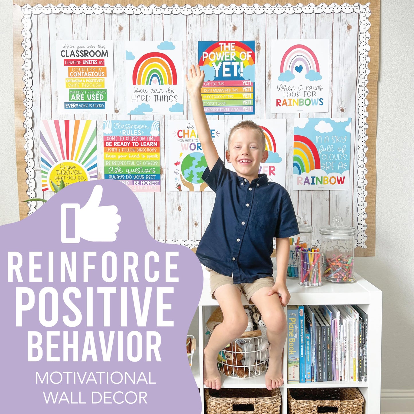 Hadley Designs Motivational Poster for Classroom Decor - 9 Growth Mindset Classroom Posters Elementary, Inspirational Wall Decor Middle School, Teacher Must Haves, Rainbow Bulletin Board Decorations