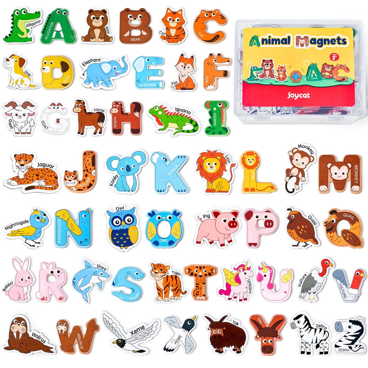 JoyCat Wooden Fridge Magnets for Kids – 26 Cute Animals & Uppercase Letters for Toddlers, Magnetic Alphabet Refrigerator Toys, Fun Educational Learning Gifts for Preschool 2 3 4 5 Years Old