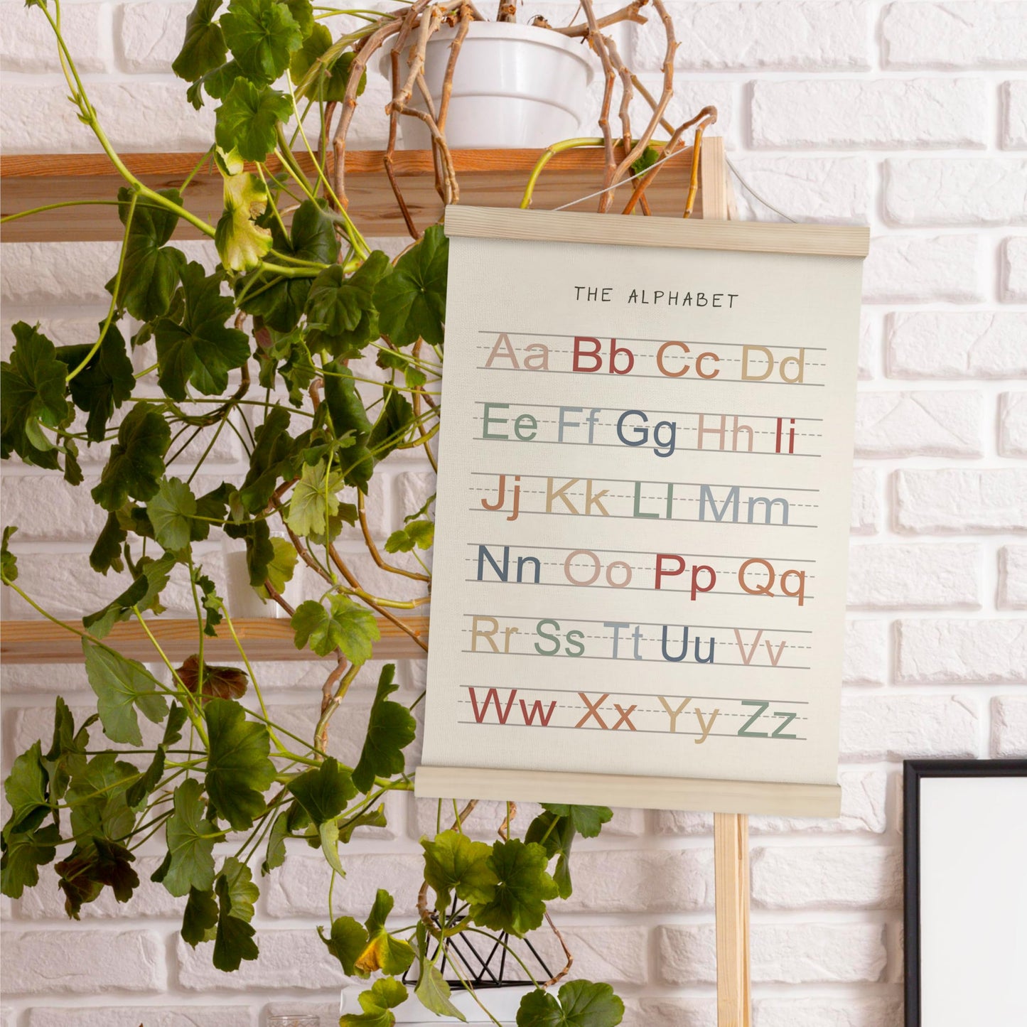 HRQKO Alphabet Poster Hanger Frame, Nursery Wall Decor, Boho ABC Poster Wall Art with Wooden Frames, Alphabet Banner Wall Hanging Decor for Toddler Playroom, 12x16 Inch