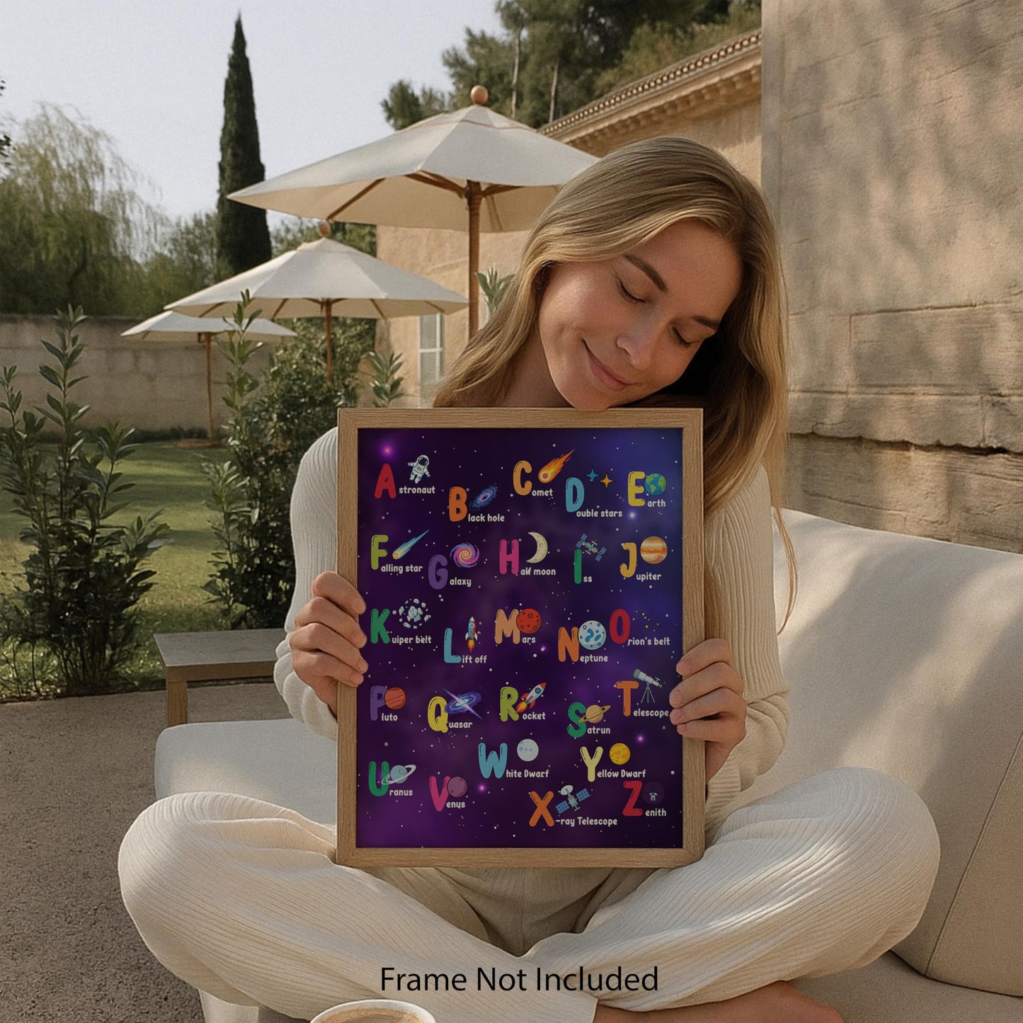 ZUKIY Alphabet Space Learning Poster - Space Alphabet Poster for Kids - Outer Room Decor - Abc Solar System Print for Toddler Boys or Girls Bedroom Nursery Classroom Homeschool Wall Art 8x10 Unframed