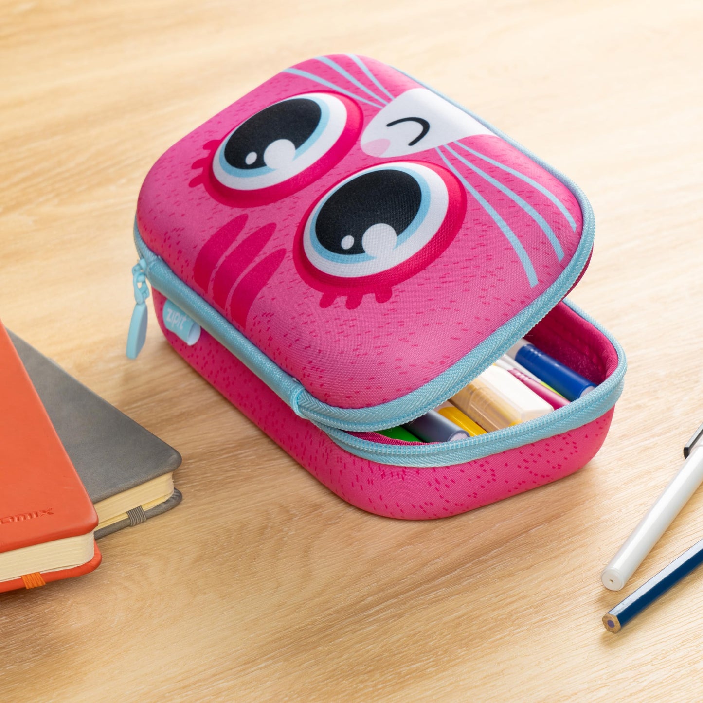 ZIPIT Kitty Pencil Box for Girls, Large Capacity Cute Pencil Case for School, Stationery Organizer Box