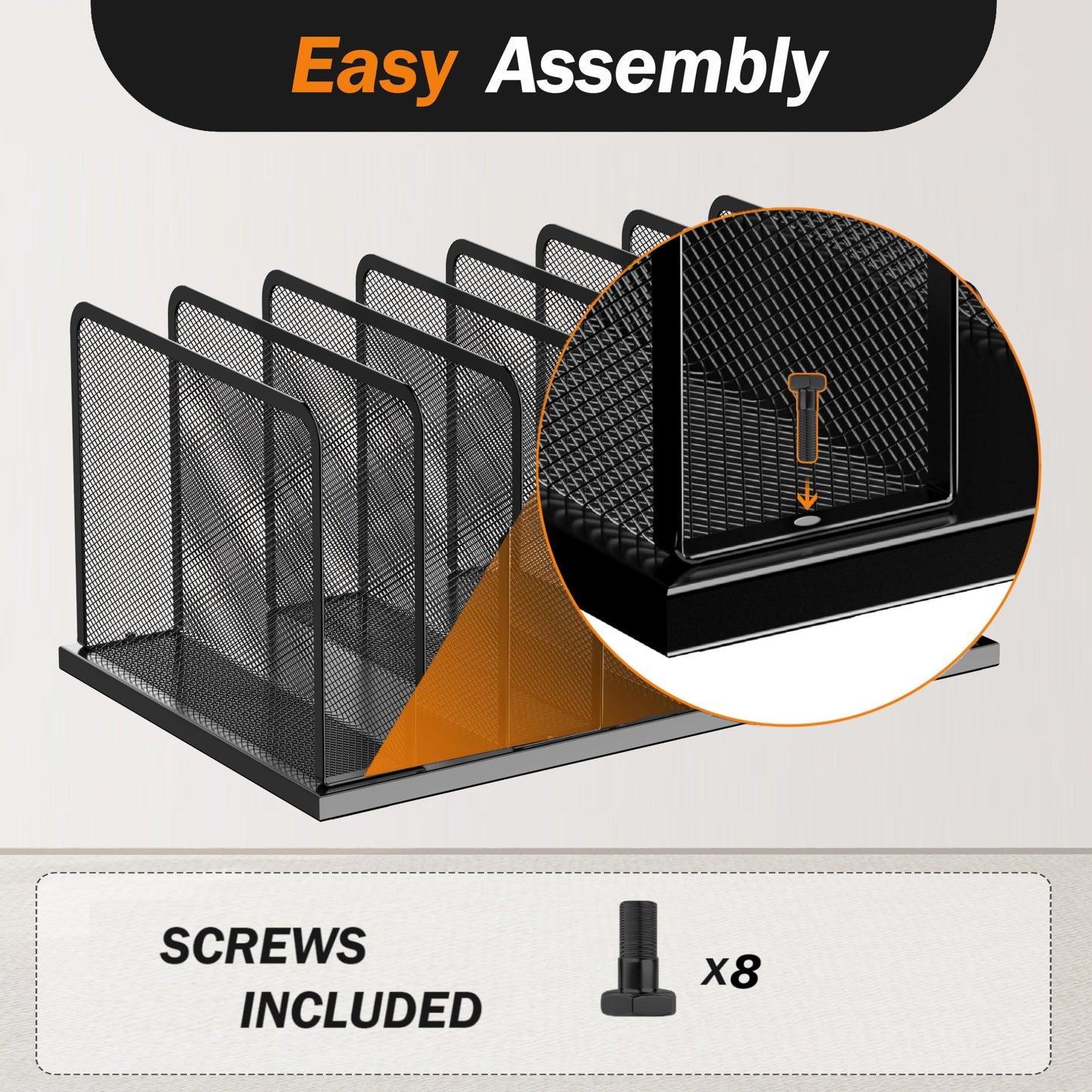 Kuntine.B Desk File Organizer Upright Mesh Desktop Organizer File Sorter Office Organization File Holder for Home, Office & Classroom (Black, 1 Pack 7-Section)