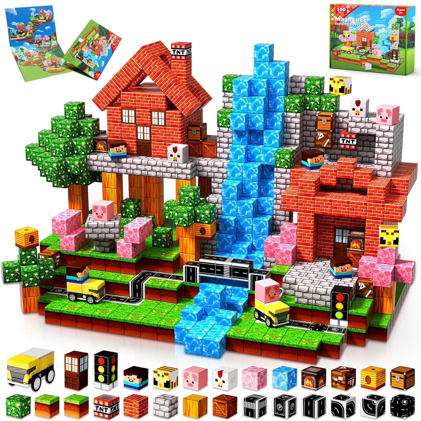 100PCS Magnetic Blocks - Magnetic Building Block for Kids Ages 3 4 5 6 7 8, Stacking Magnets for Kids, Magnet Toys, Birthday Gifts for 3-10 Year Old Boys Girls, STEM Learning Toy
