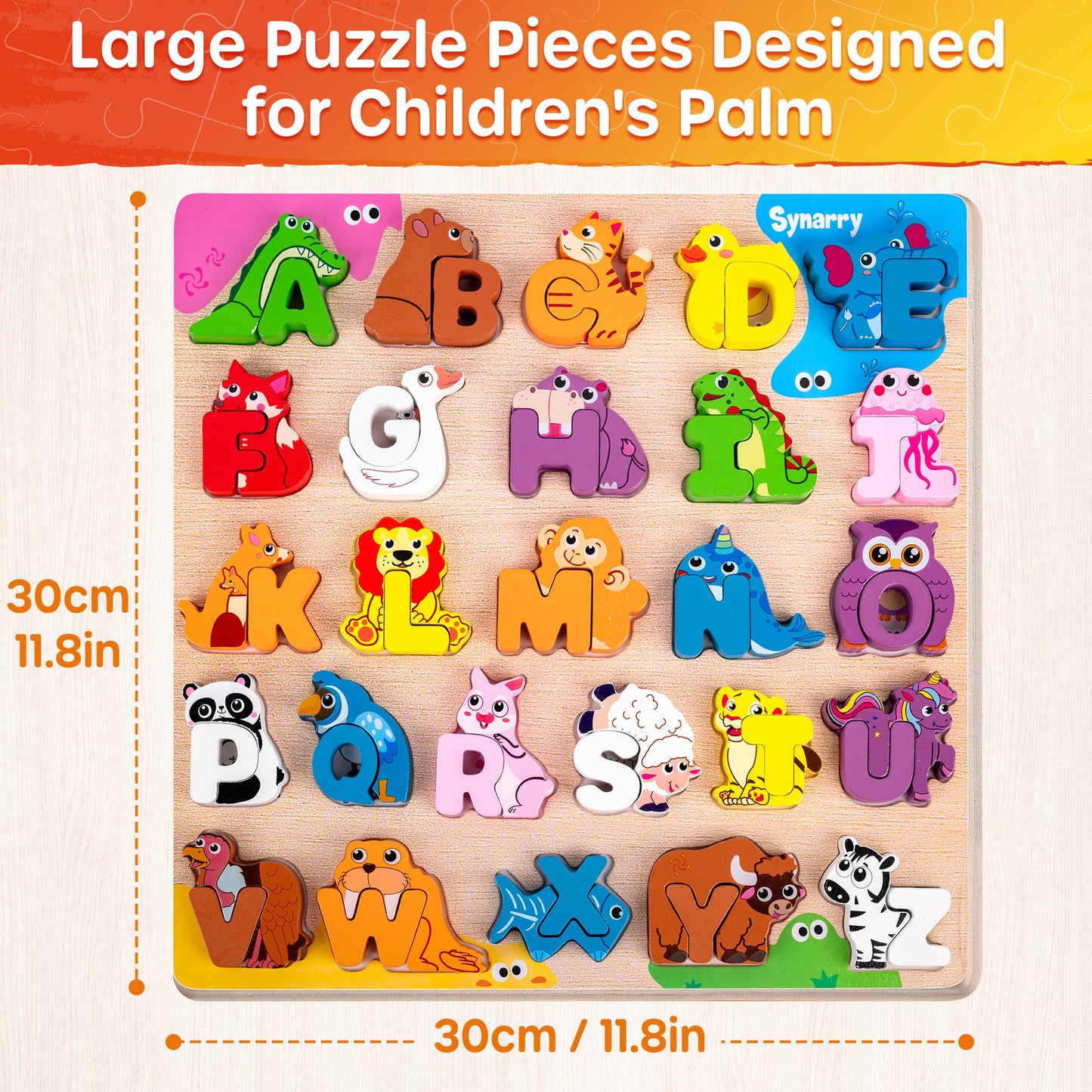 SYNARRY Wooden Alphabet Puzzle, 52 Pieces ABC Puzzles for Kids Ages 3-5, Alphabet ABC Letter Blocks Puzzles for Toddlers 3-5, Animals Letter Matching Preschool Learning Toys, Easter Gifts for Kids