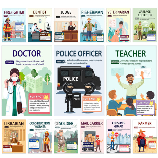 15 Pcs exquisite community assistant posters for classroom and vocational education, helping students easily understand various professions, making them an excellent choice for teacher gifts.29X38cm，Unframed