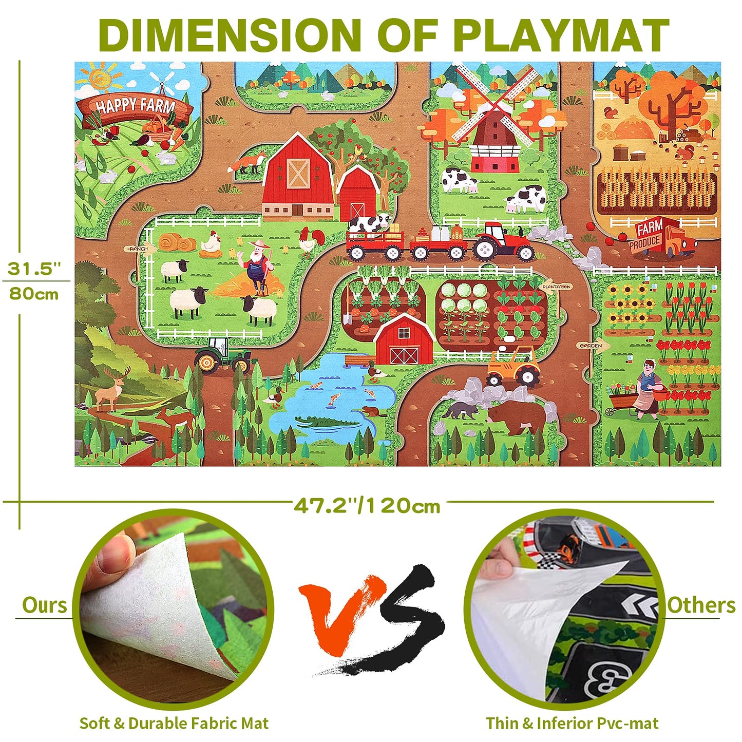 Oriate Farm Tractor Set 34 Piece Die Cast Vehicle Value Playset, Large Size 4.8" Tractors Toy Kids Birthday Gift, Farm Play Mat Tractors Animals Trailer Toys, Farm Equipment Accessories
