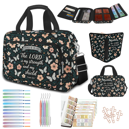 IBOVODI Butterfly Floral Bible Cover Case for Women Bible Study Supplies Accessories Boho Church Bag Christian Gift Book Carrying Case with Shoulder Strap Handle Journaling Kit Large Bible Book Sleeve