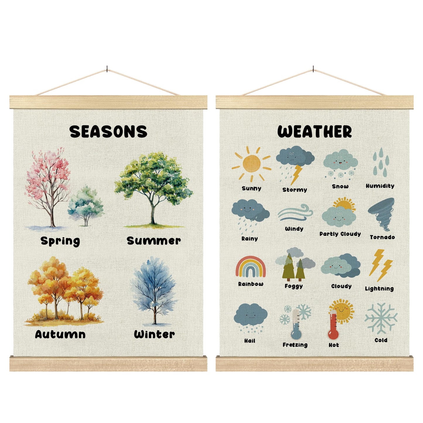 BCUANGD Classroom Wall Decor - Toddlers Kids Wall Art Poster Hanger with Wood Frames Set of 2, Learning Educational Wall Hanging Canvas Decor for Playroom Nursery Toddler Kids Room, 12x16 Inches