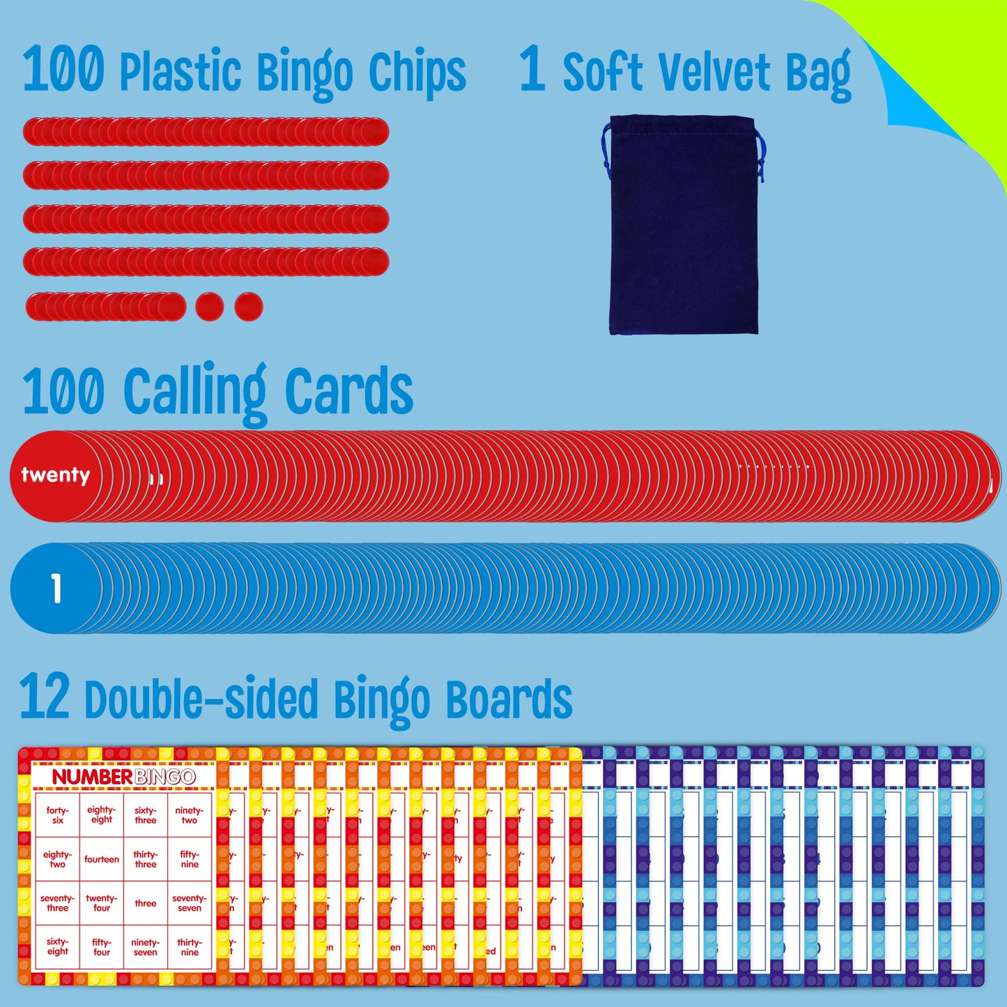 SpriteGru Number Bingo Game, Number 1-100 Bingo Board Game Learn & Count to Read 2 Versions Number Recognition Game for Kids 5-12, Perfect for Classroom & At Home