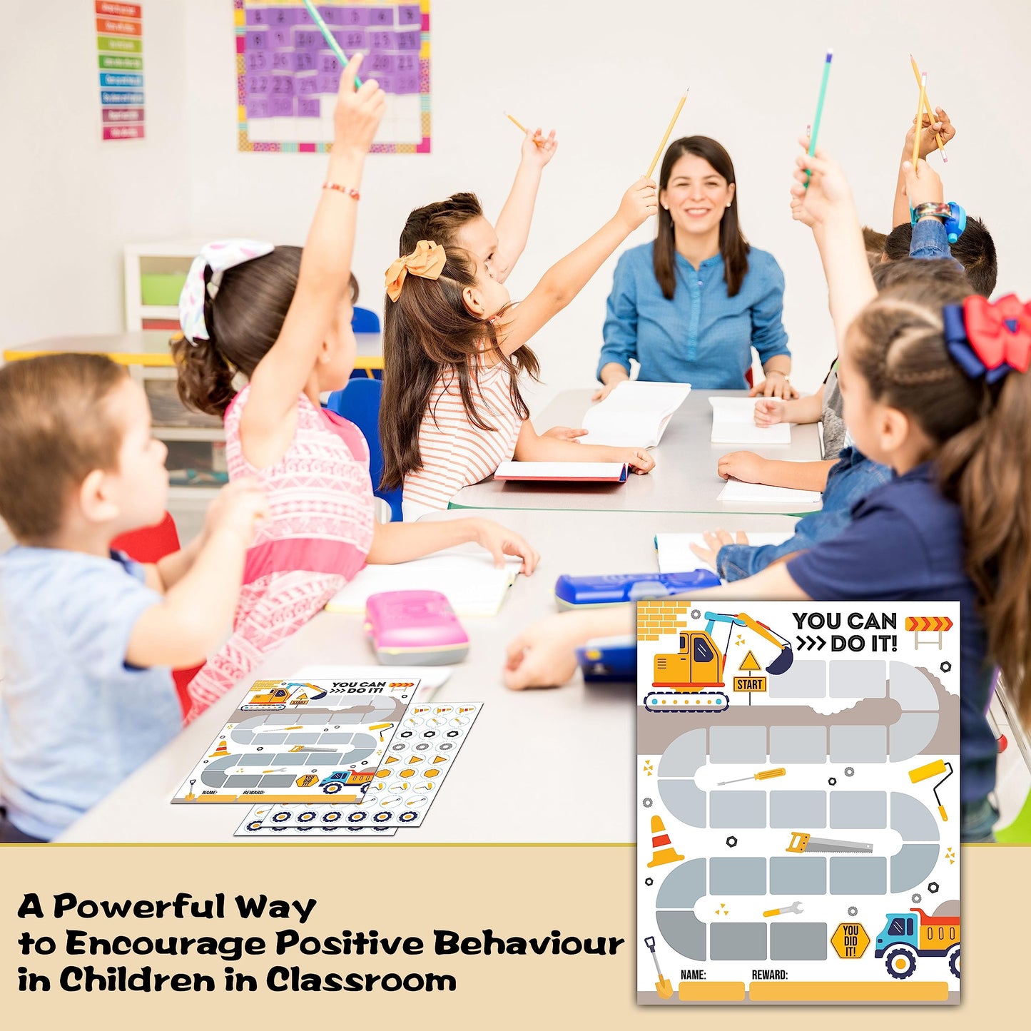 10 Construction Reward Chart with 216 Round Stickers, Incentive Behavior Chart for Kids at Home Classroom, Kids Routine Daily Chore Sticker Chart-A07