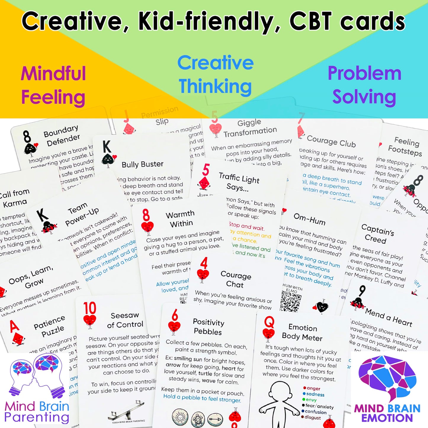 Mind Brain Emotion 52 Essential Coping Skills for Kids: Mindfulness CBT Cards for Stress, Anxiety, Anger, Executive Functioning, Coping Strategies for Anxious Generation, Family, School Therapy Game