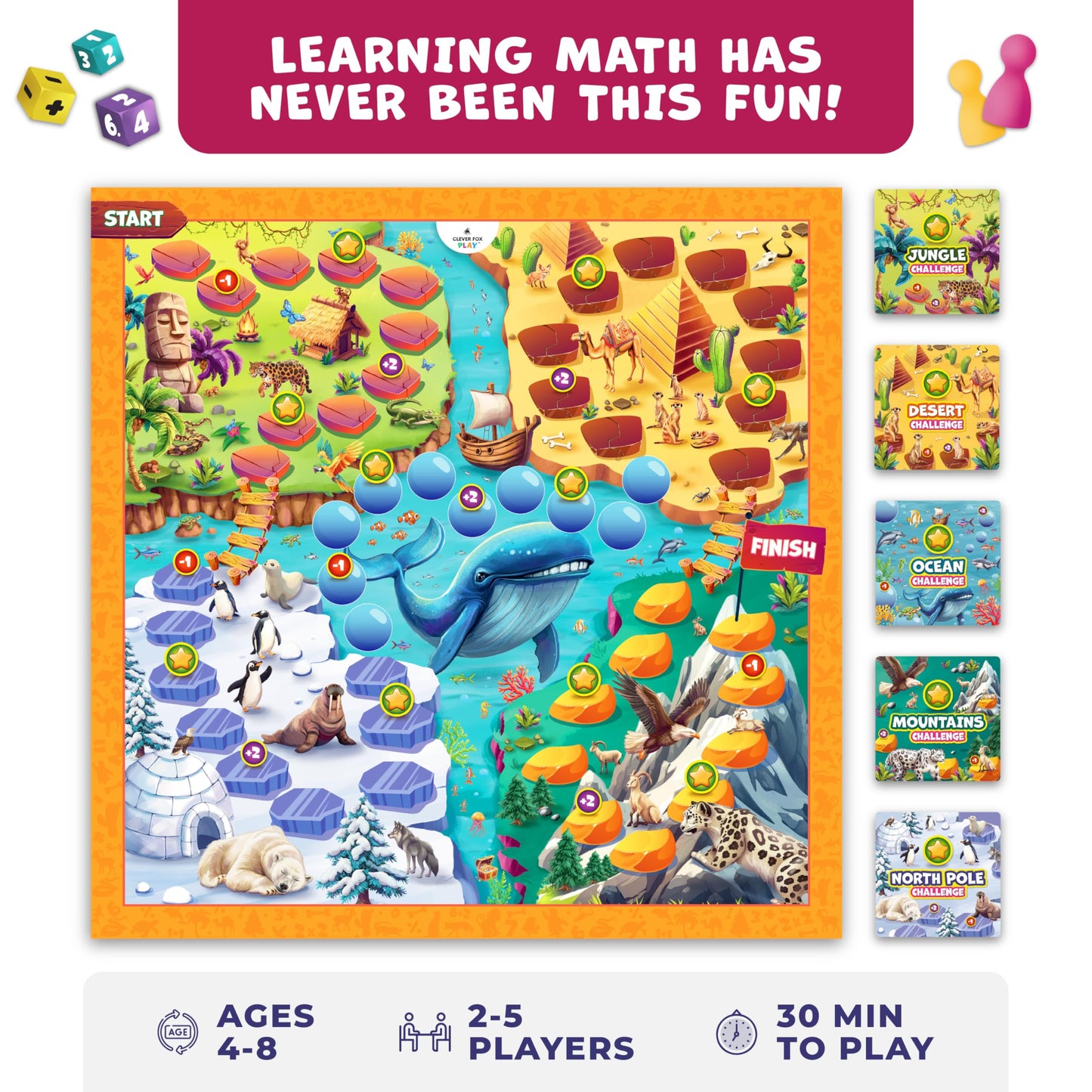 Clever Fox Play Number Hunter Math Board Game – Addition & Subtraction Math Game for Kids 5-7 Year Old – Fun Educational STEM Toy for 5+ Year Old, Kindergarten, 1st-3rd Grade, Homeschool & Family