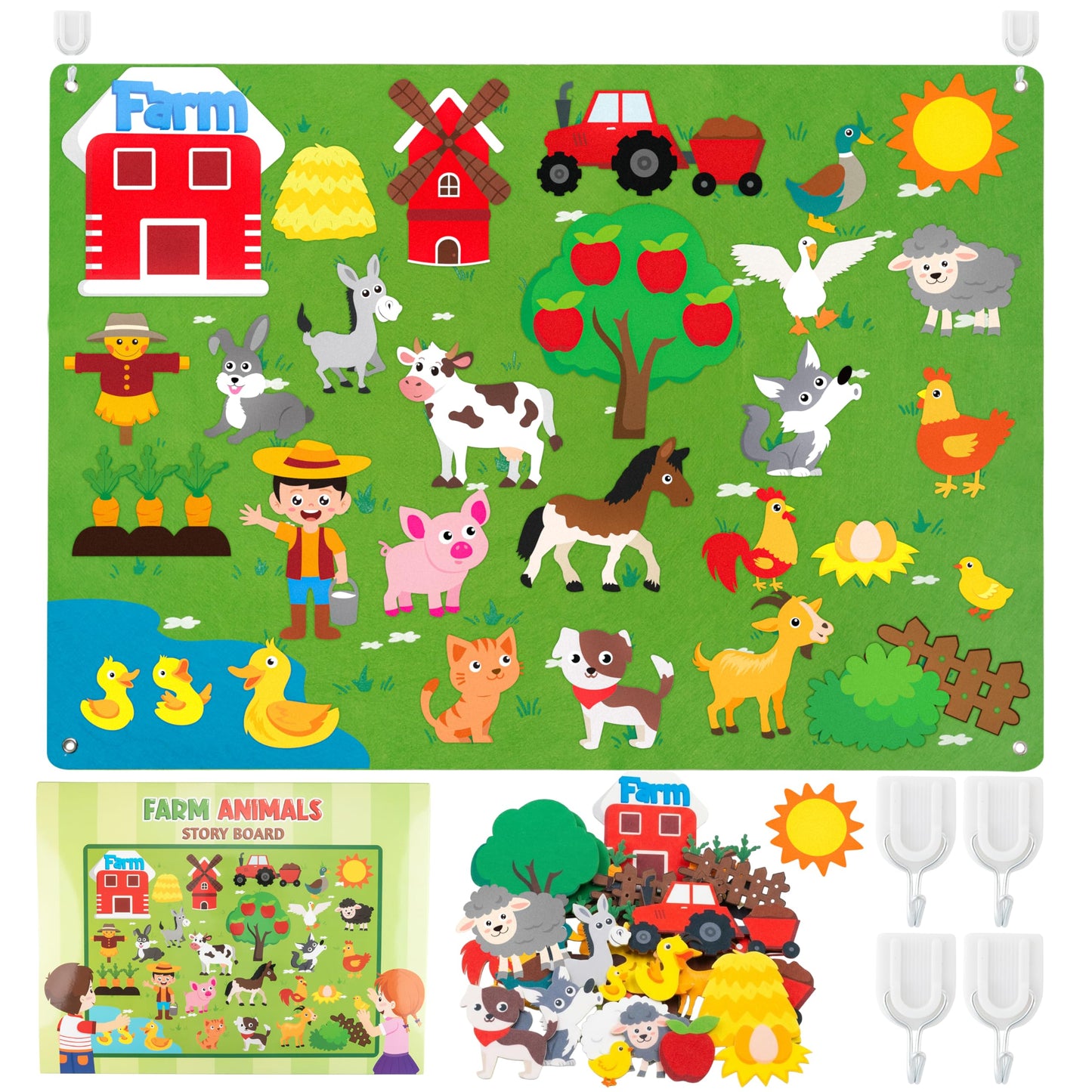 WATINC Farm Animals Felt Board Set for Toddlers - 38Pcs 3.5Ft Preschool Flannel Barnyard Storytelling, Learning Toy for Classroom Homeschool