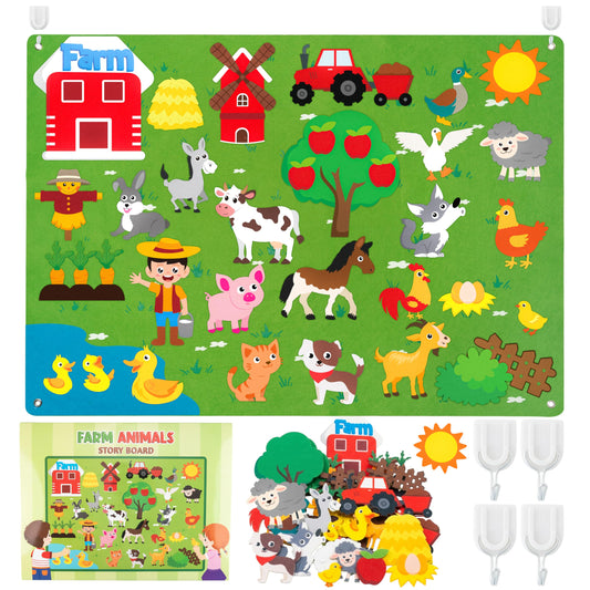 WATINC Farm Animals Felt Board Set for Toddlers - 38Pcs 3.5Ft Preschool Flannel Barnyard Storytelling, Learning Toy for Classroom Homeschool