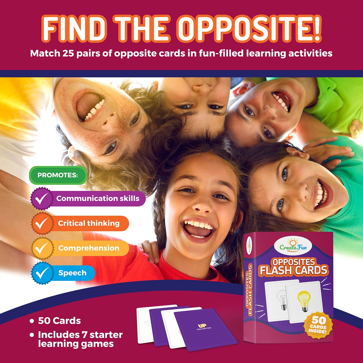 Opposites Flash Cards for Kids & Adults – 50 Realistic Matching Picture Cards for Speech Therapy, Dementia Activities, ESL, Autism Learning, Memory & Language Development, Classroom & Home Use