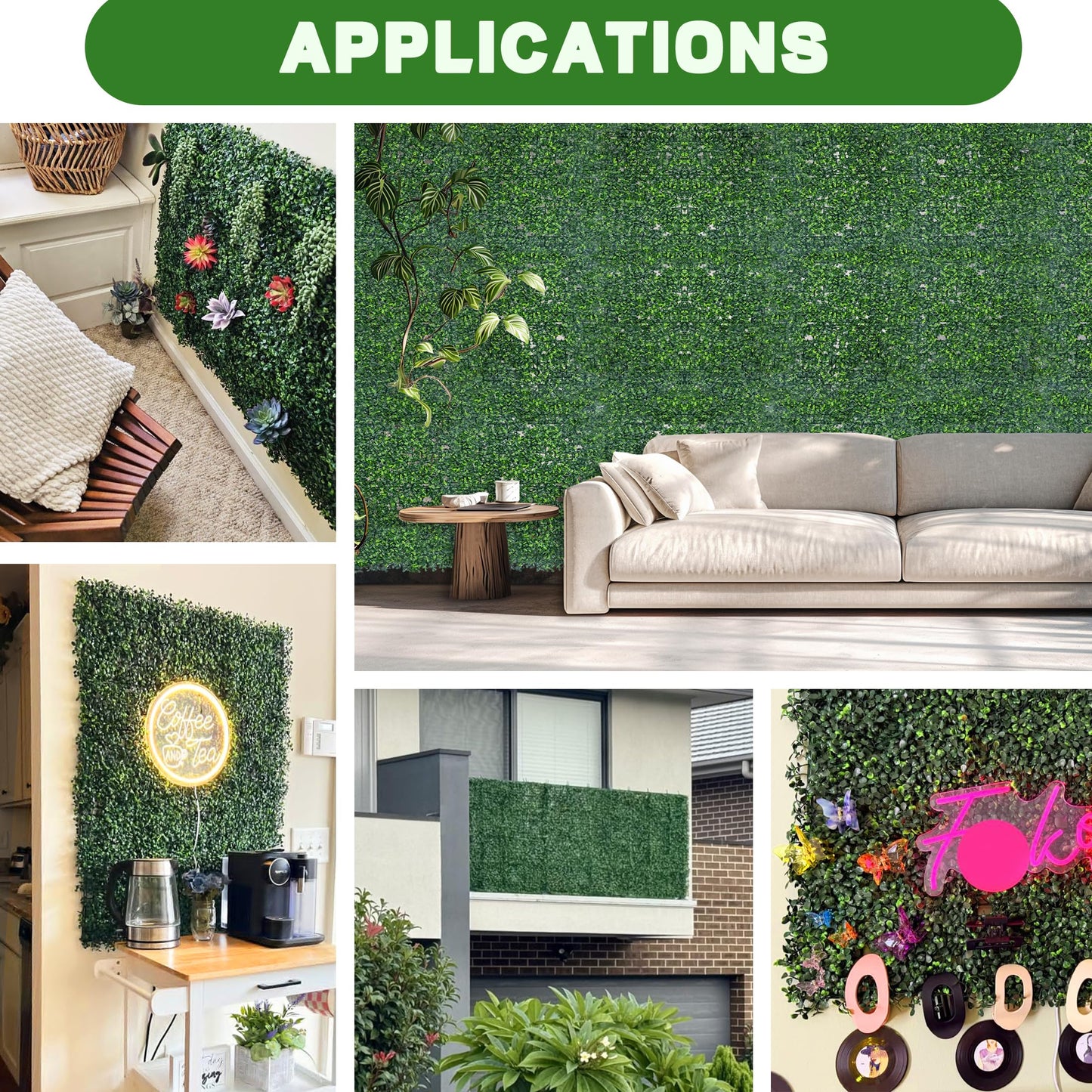 ODTORY Artificial Grass Wall Panels, 24 x 16 in 24P (64 sqft) UV-Resistant Faux Boxwood Vine Privacy Screen, Greenery Fence Cover for Balcony, Backyard, Garden and Indoor Outdoor Home Decor