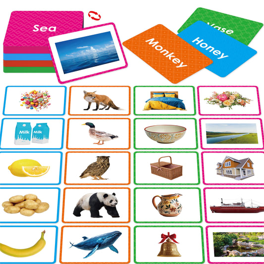 140 Noun Picture-Word Cards, Picture Flashcards Language Builder Visual Aid Speech Development Tool for Autism, ESL Teaching Materials for Adults, Non-Verbal Children Vocabulary Builder for Toddlers