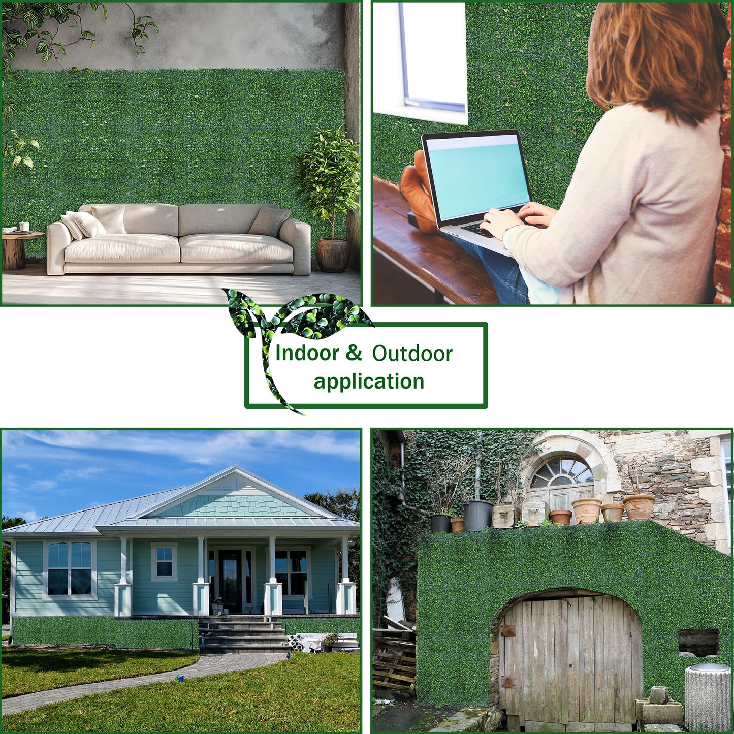 ODTORY Artificial Boxwood Hedge Wall Panels, 24 X 16 in 12P UV-Anti Faux Greenery Vine Grass Wall Backdrop for Indoor Outdoor Green Plant Wall Decor & Ivy Fence Covering Privacy