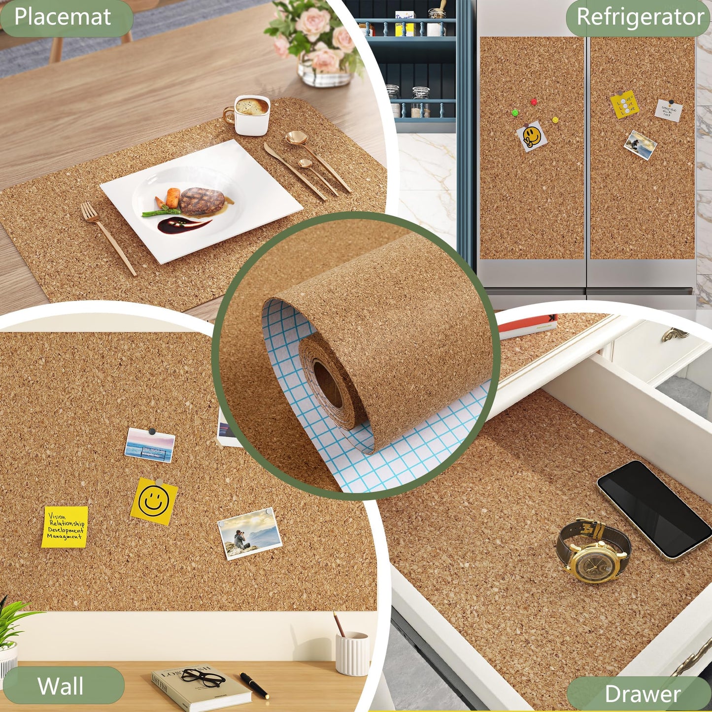 ReWallpaper Cork Boards for Walls 24in x 6.5ft Wide Peel and Stick Brown Cork Roll 3mm Thick Easy Grid Cut Office Classroom Pin Board Memo Display Daily Planner Notice Team Reminder Schedule Ideas