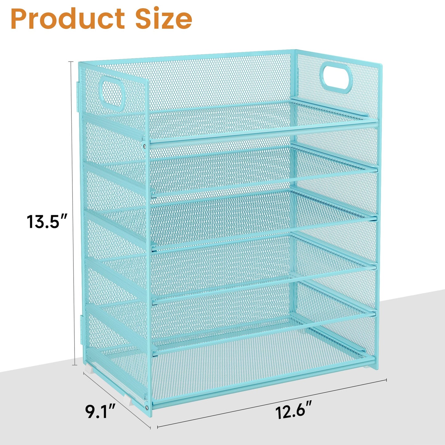 Subekyu 6 Tier Office File Paper Desk Tray Organizer with Handle, Stackable Slide Mesh Letter Tray Folder Blue Desk Organizer, Desktop Document Sorter for Classroom, Office, Home Supplies Storage