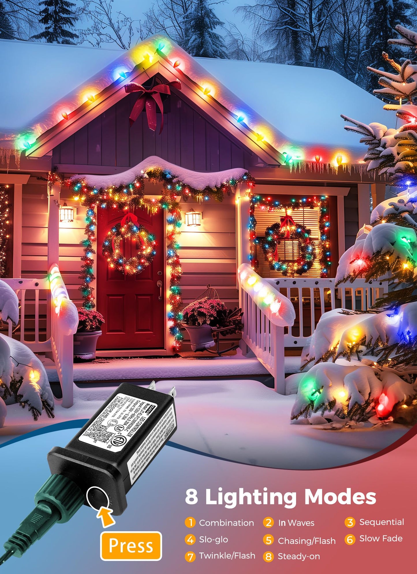 Minetom C9 LED Christmas Lights, 100 Multicolor Lights, 81 Feet, Waterproof, Timer, 8 Modes, 2 Pack