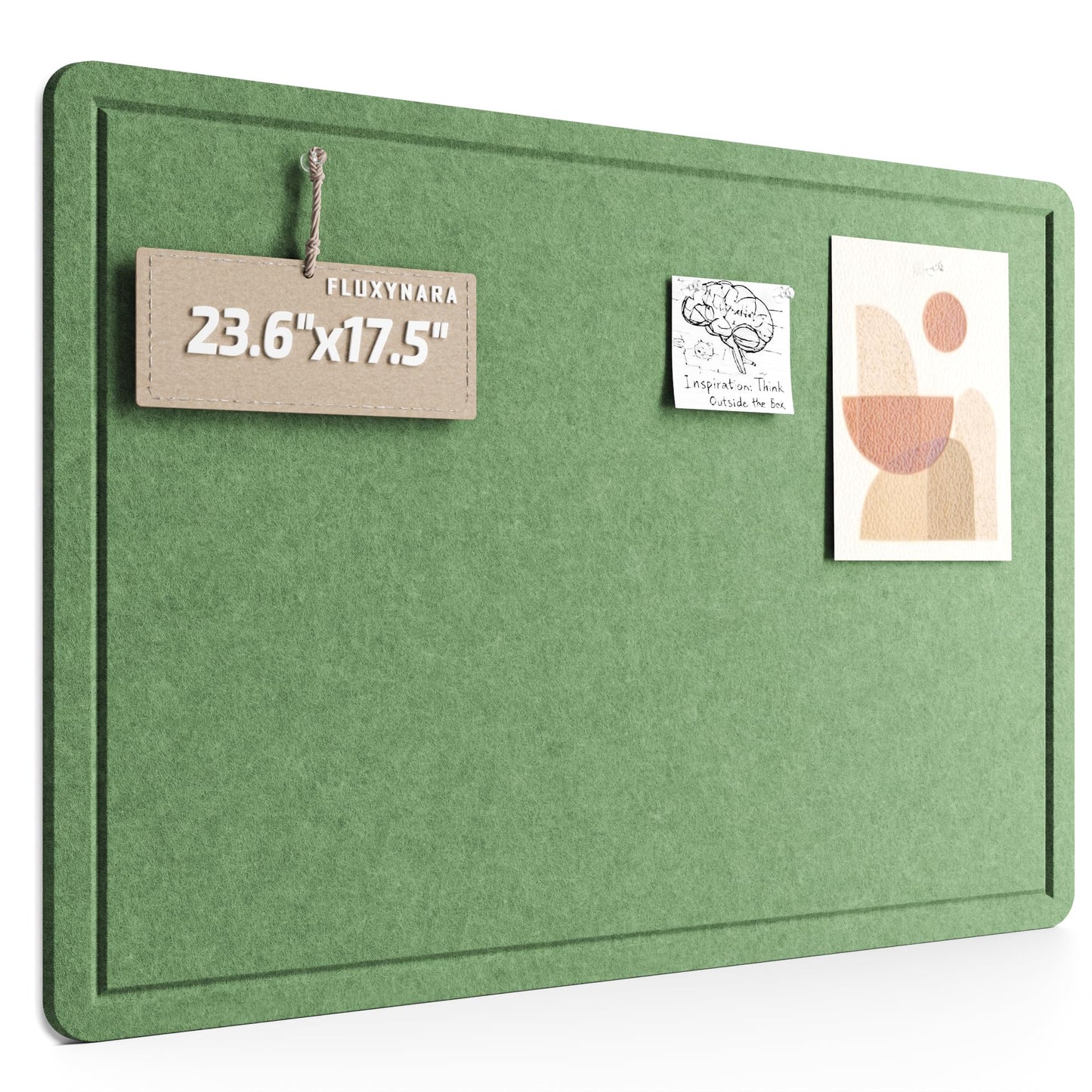 Fluxynara Bulletin Board, 23.6" x 17.5" Cork Board Alternative with 12 Safe Removable Adhesive Tabs, Foldable Felt Pin Board for Home Office, Classroom, Bedroom,Entryway for Walls—Moss Green