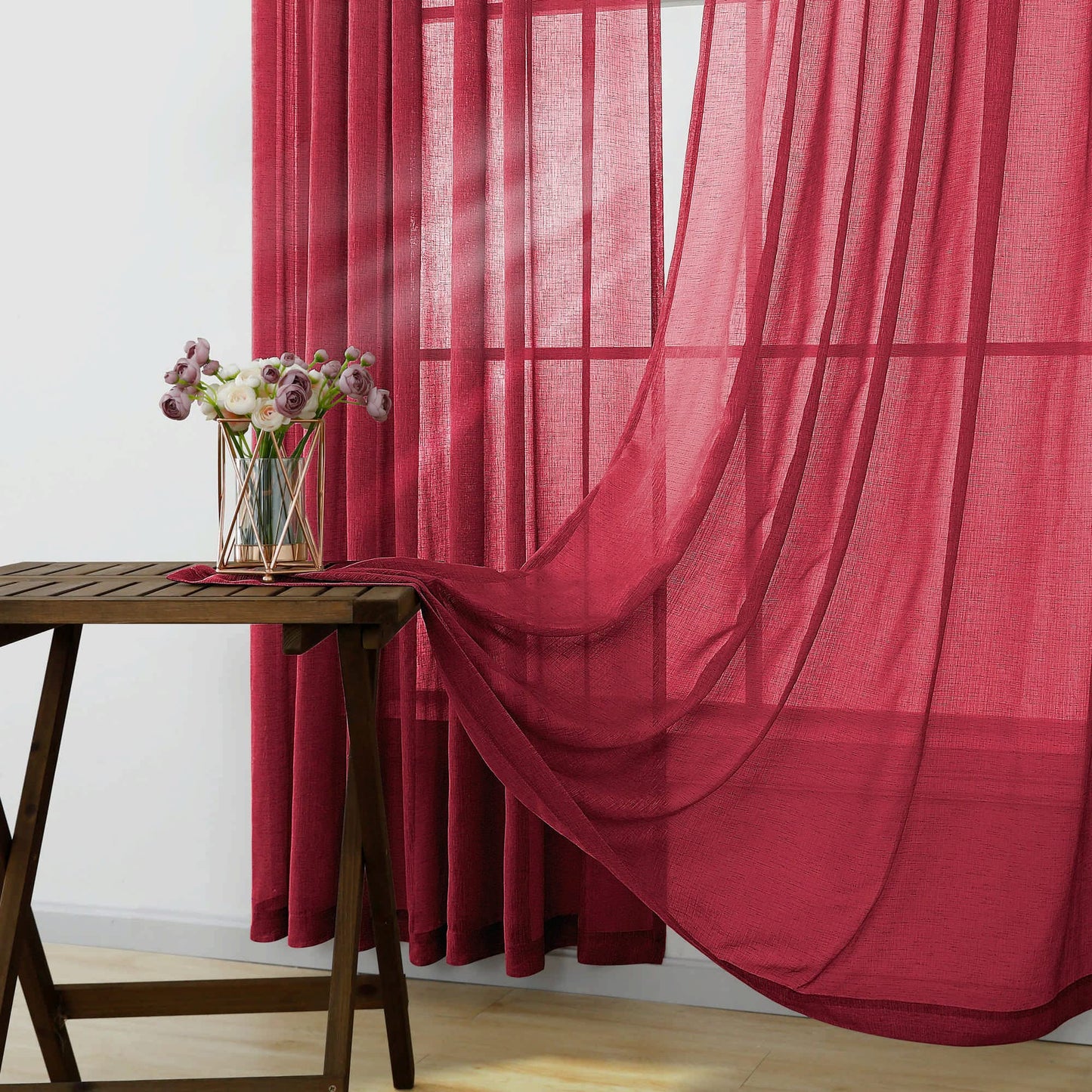 KOUFALL Burgundy Curtains for Bedroom 63 Inch Length 2 Panel Set Linen Textured Sheer Drapes for Living Room 52x63 Inches Long
