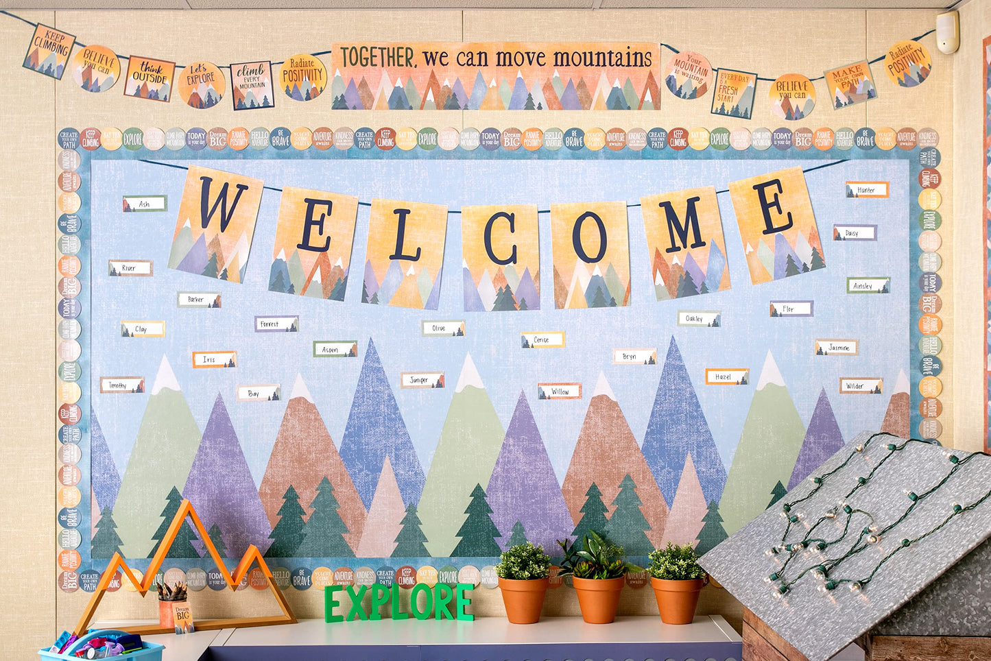 Beachwood Better Than Paper® Bulletin Board Roll, 4 feet x 12 feet and Teacher Created Resources Moving Mountains Bulletin Board Roll Bundle